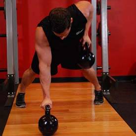 Kettlebell Renegade Row step two man rowing with his left arm https://get-strong.fit/Fitness